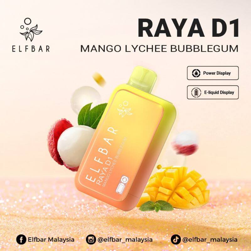 SGVape-  ELFBAR-RAYA-D1-13000-MANGO-LYCHEE-BUBBLEGUM-SG-Vape-Party